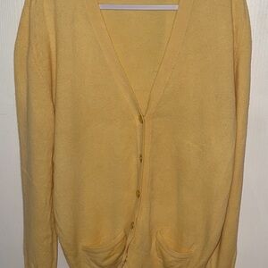 Pringle Scotland Vintage Soft Yellow Wool Cardigan Sweater Size 46